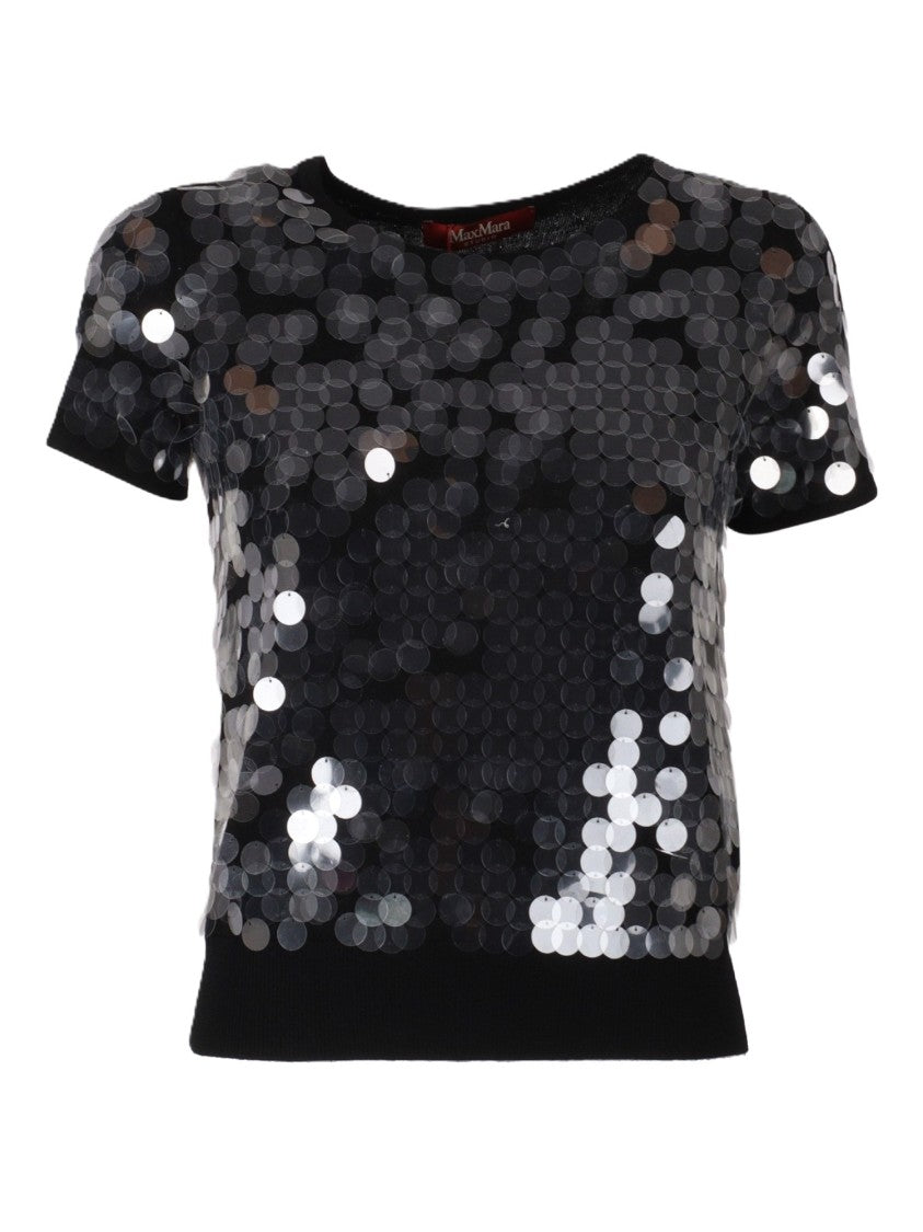 Max Mara Timeless Black Knit Top With Sequined Front