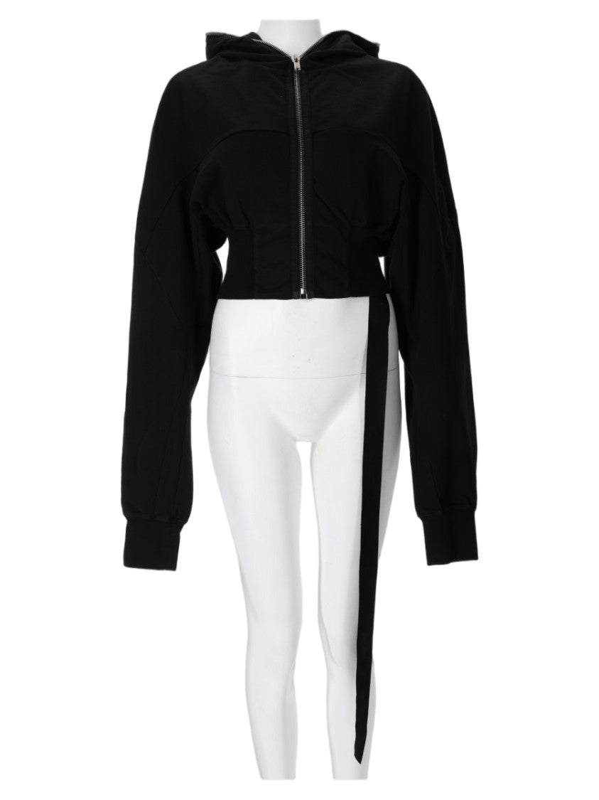 Drkshdw By Rick Owens Cropped Zipper Closure Strap Detail Cotton Hoodie