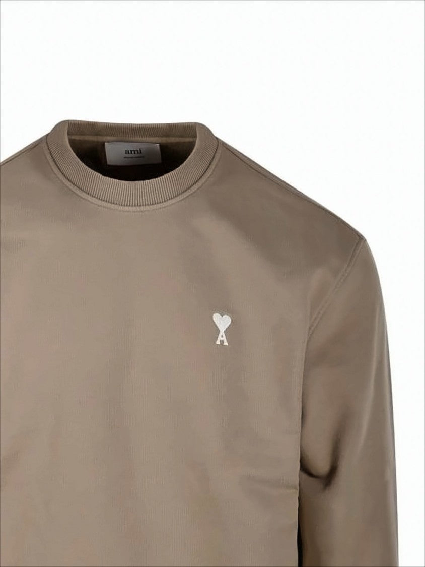 Ami Paris Cropped Brown Sweatshirt With Ribbed Cuffs