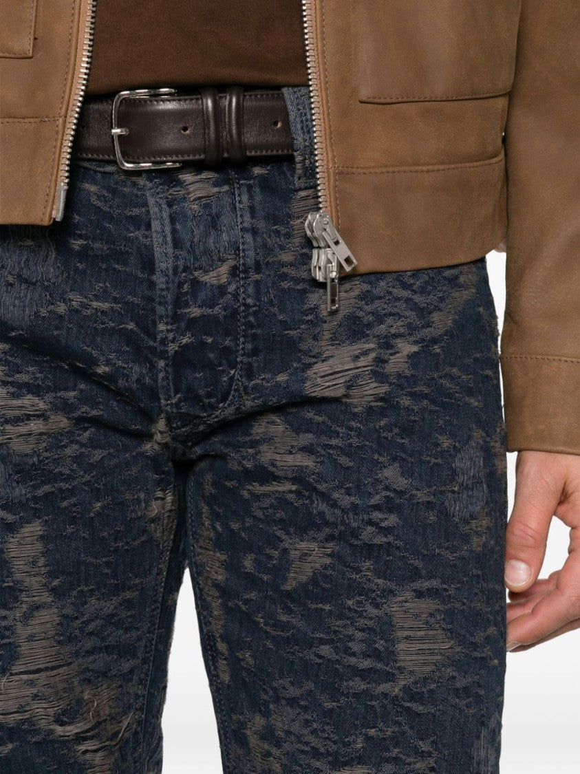 Diesel Textured Distressed Denim Jeans With Silk-Nylon Blend