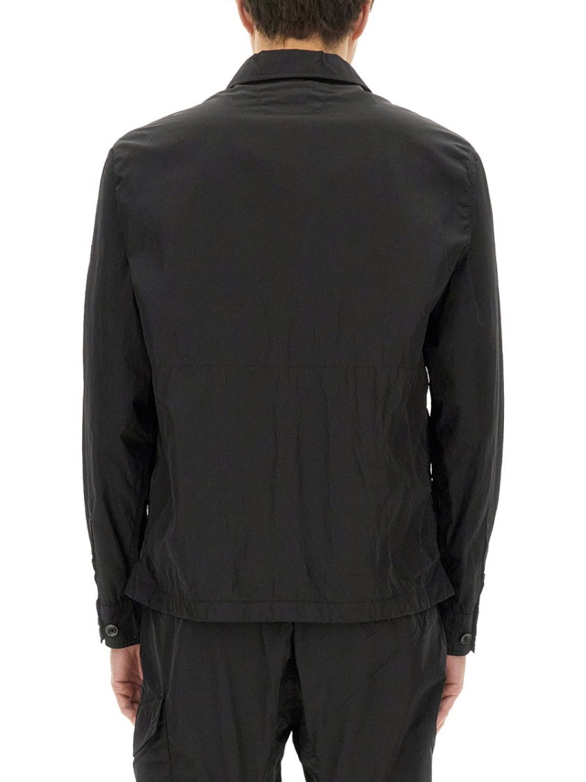 C.P. Company Black Gabardine Jacket With Button-Up Front