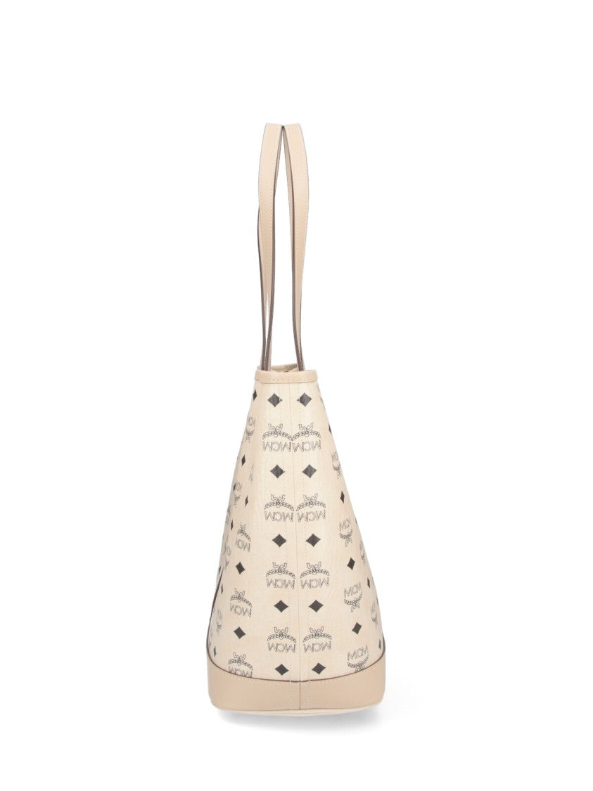 Mcm Beige Liz Visetos Fabric Tote Bag