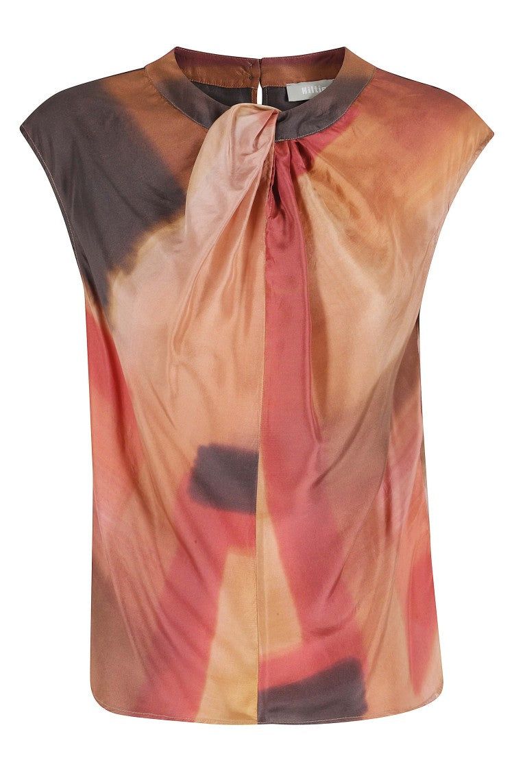 Kiltie Brown Den Knot Neckline Silk Blouse