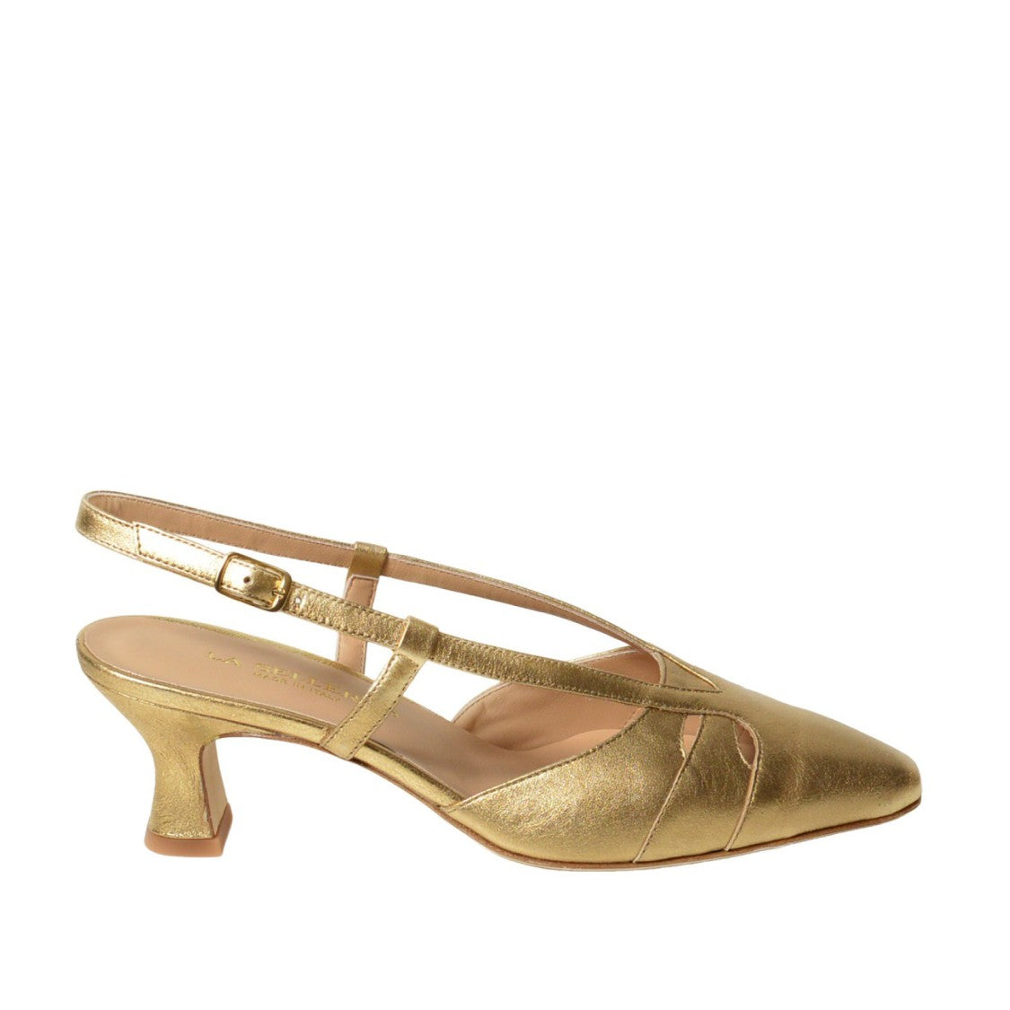 La Sellerie Gold Crackle Leather Slingback With Perforation