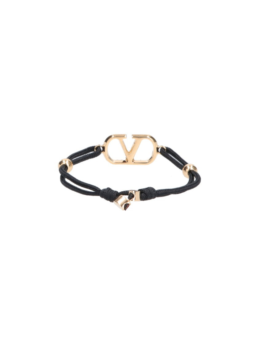 Valentino Garavani Black Vlogo Strass Fabric Bracelet