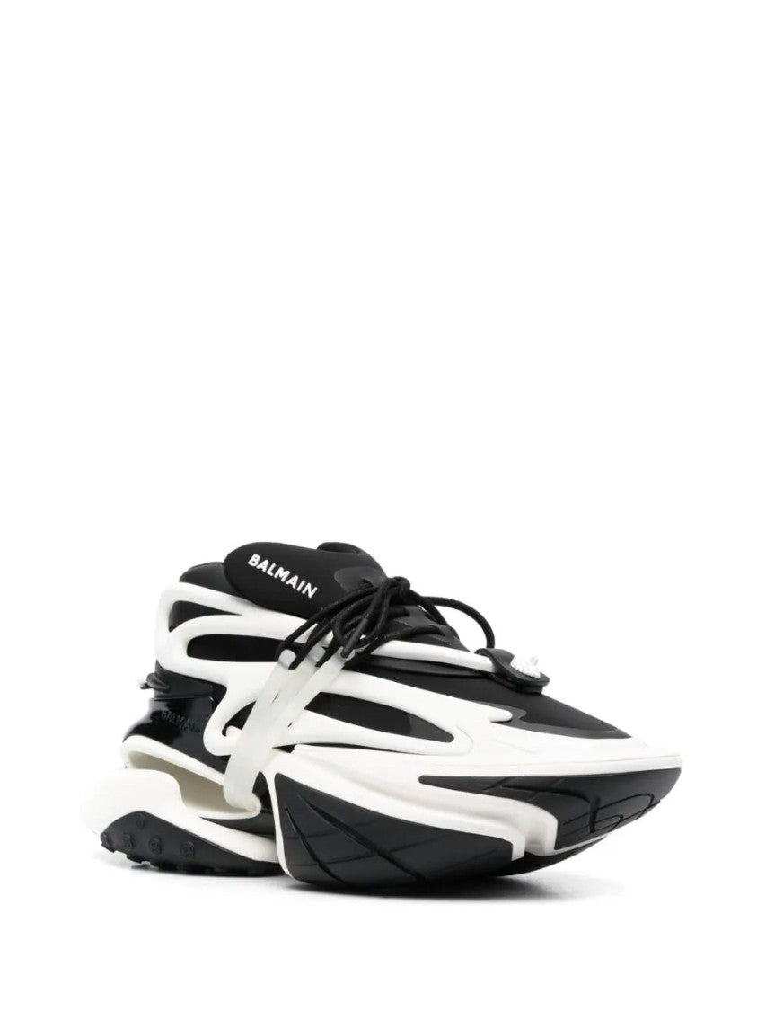 Balmain Black Neoprene And Calfskin Trainers