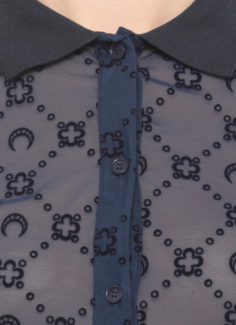 Marine Serre Blue Moon Monogram Mesh Shirt