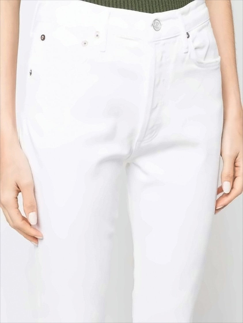 Agolde Straight-Cut White Denim Pants With Classic Five-Pocket Design