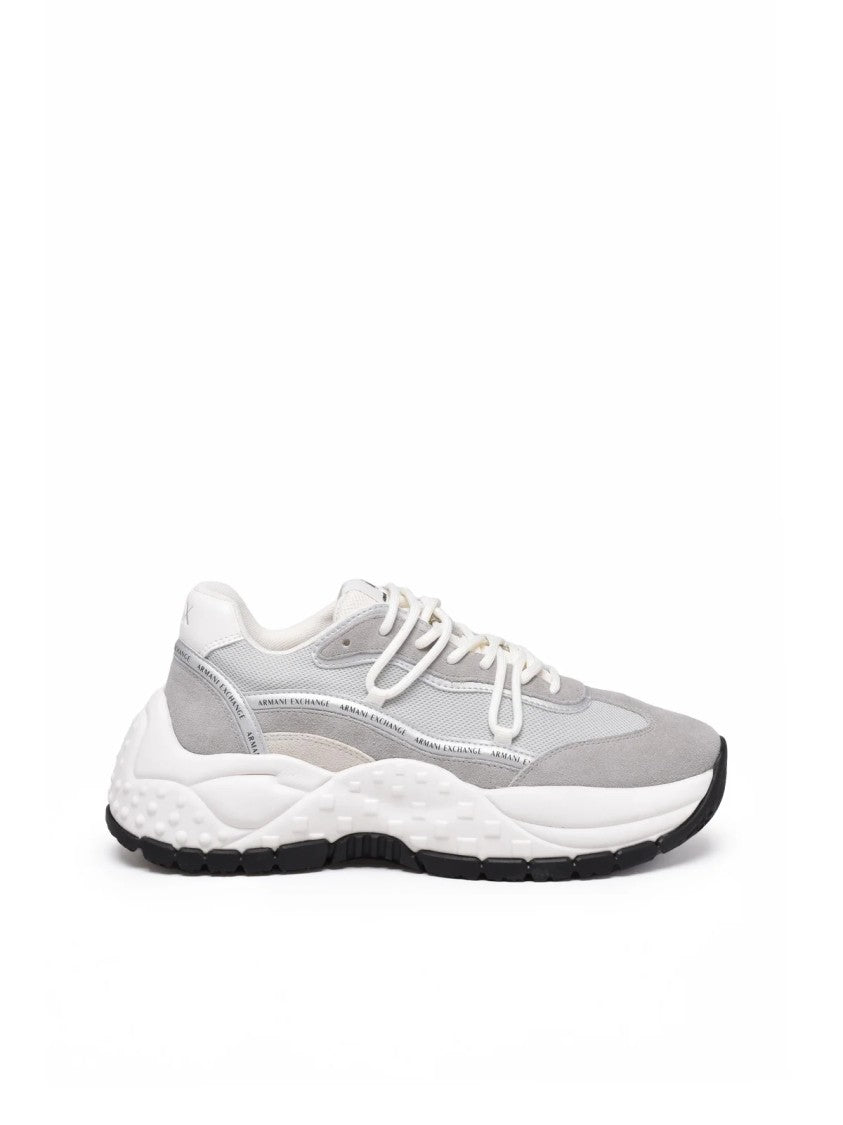 Armani Exchange Grey/Beige Layered Leather-Blend Chunky Sneakers