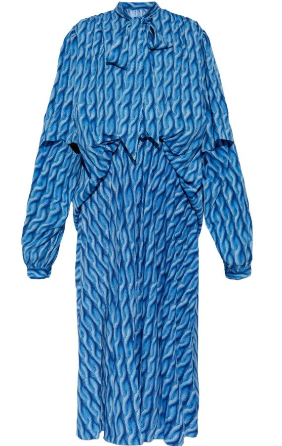 Balenciaga Textured Blue Midi Dress With Flowing Silhouette