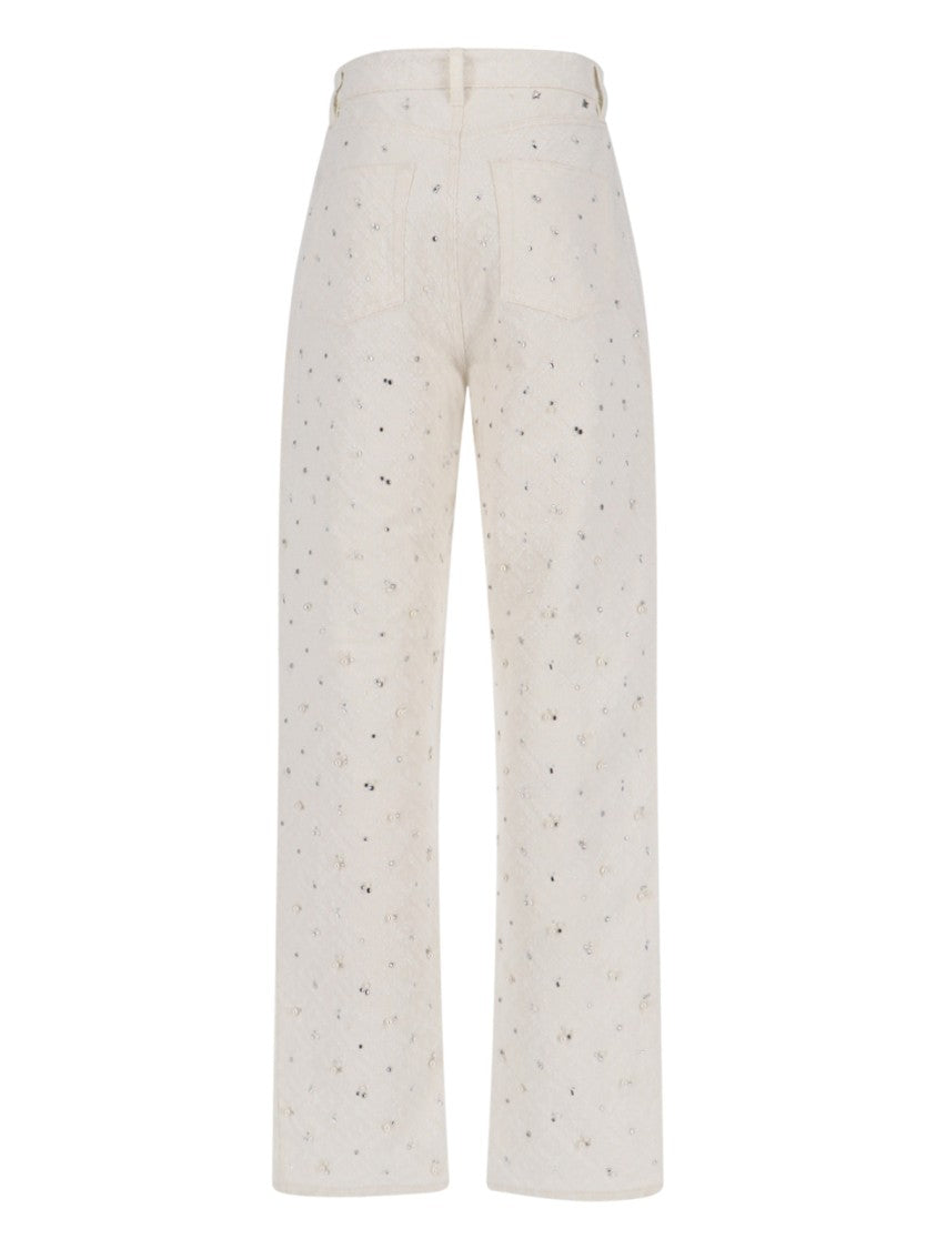 Golden Goose High-Waisted White Denim Jeans With Crystal Embellishments