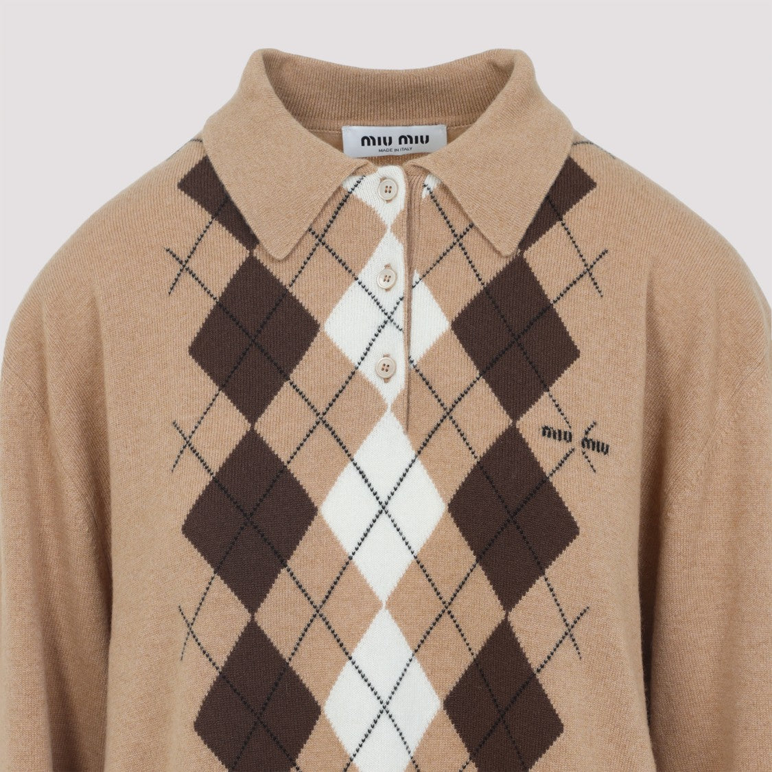 Miu Miu Argyle Pattern Cashmere Sweater With Polo Collar