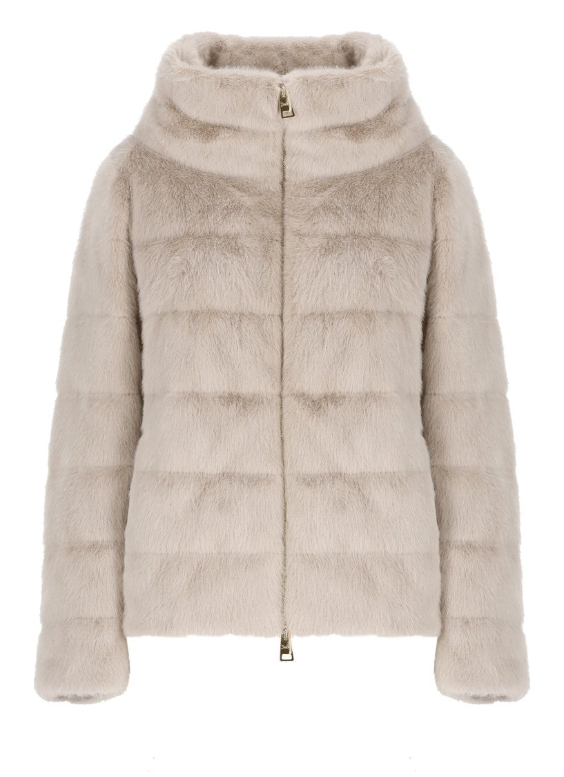 Herno Ivory Faux Fur Quilted Down Jacket