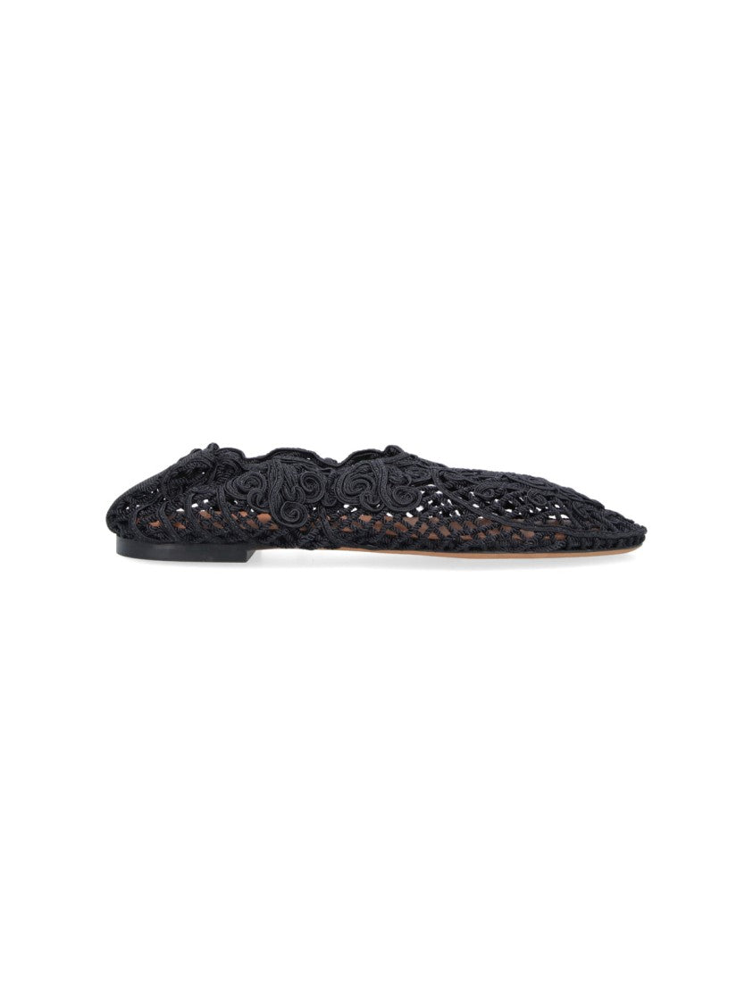 Odissi Black Pointed Toe Swirling Openwork Flats