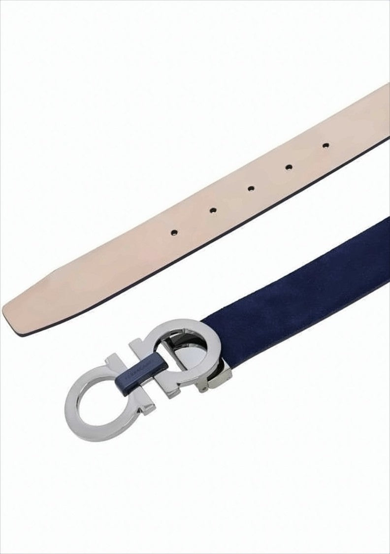 Salvatore Ferragamo Suede Belt With Silver-Tone Gancini Buckle
