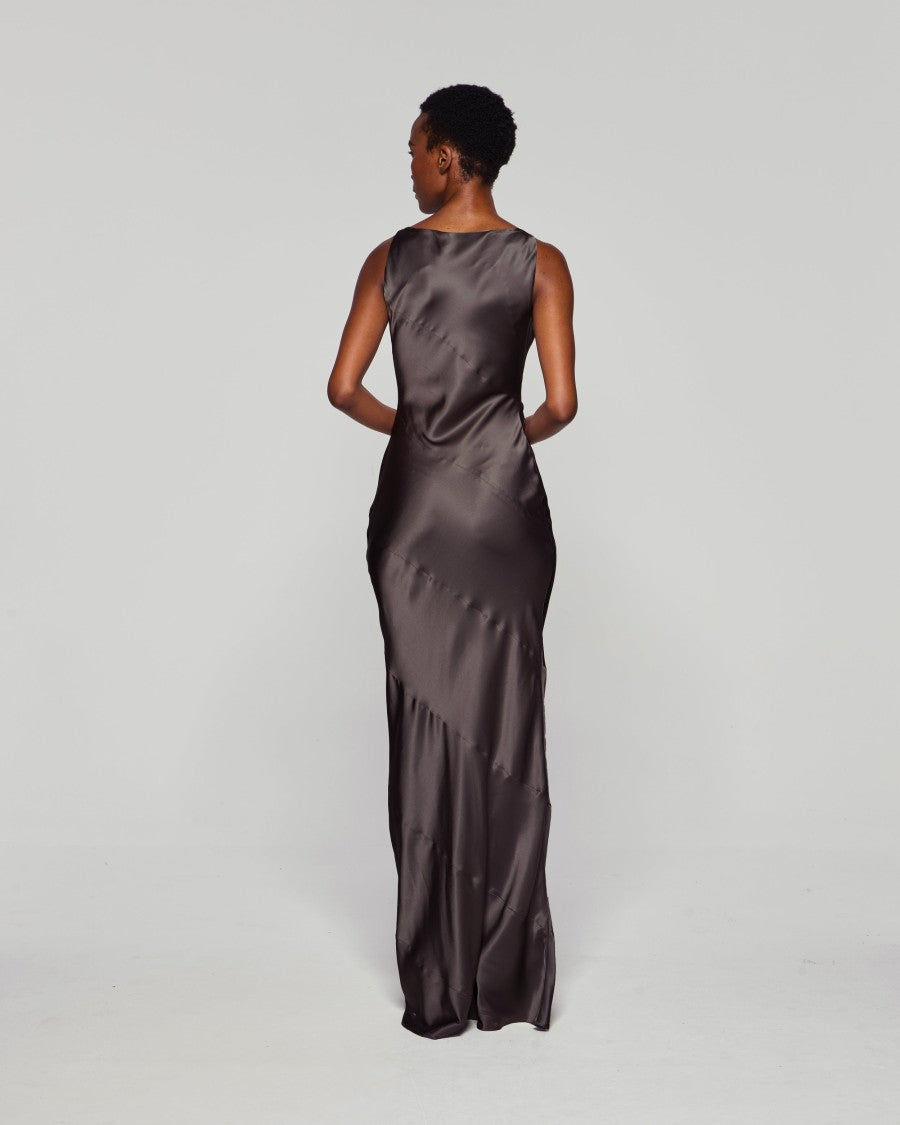 Serena Bute Silk Spiral Evening Dress - Dark Brown