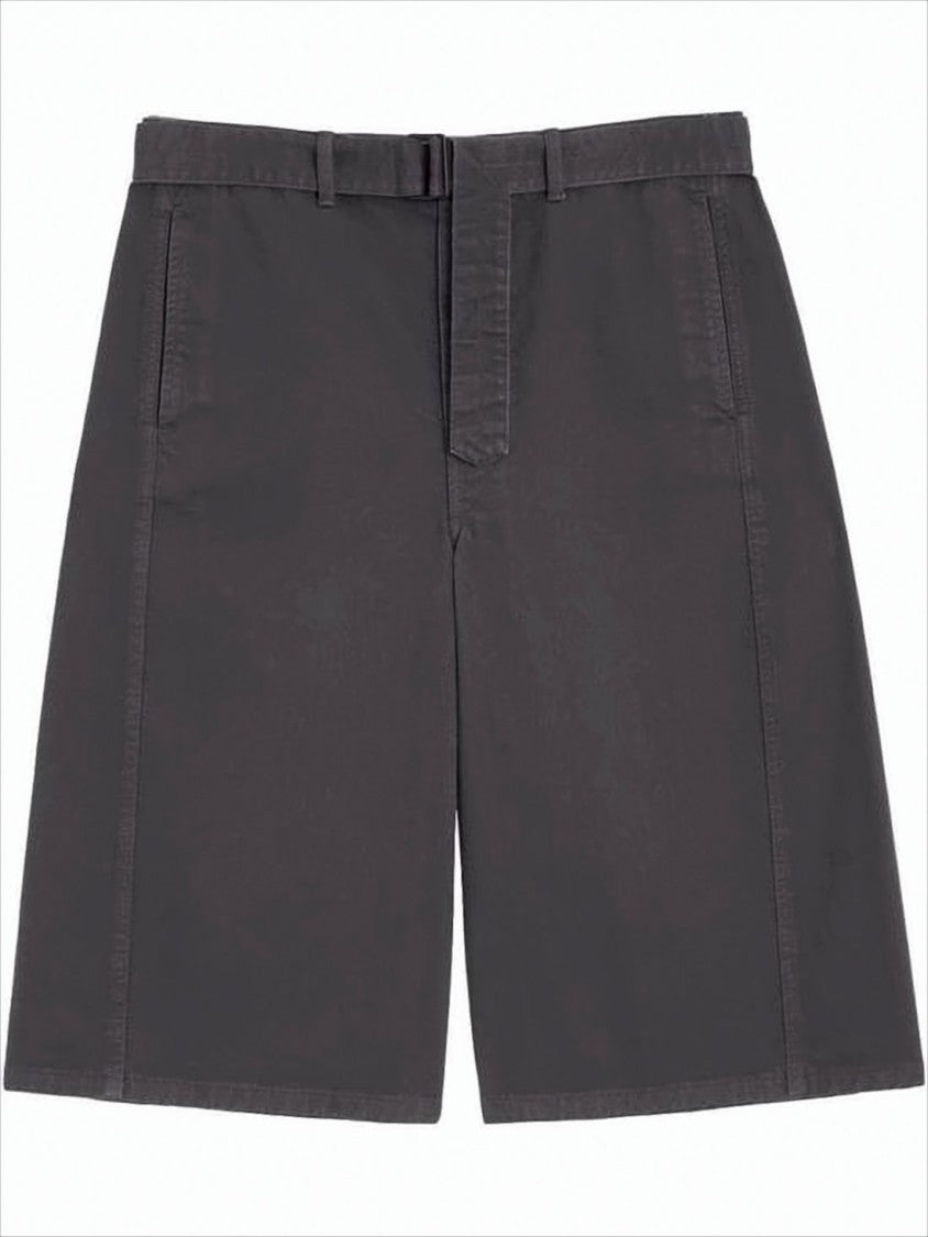 Lemaire Loose-Fit Grey Cotton Shorts With Fabric Belt Detail