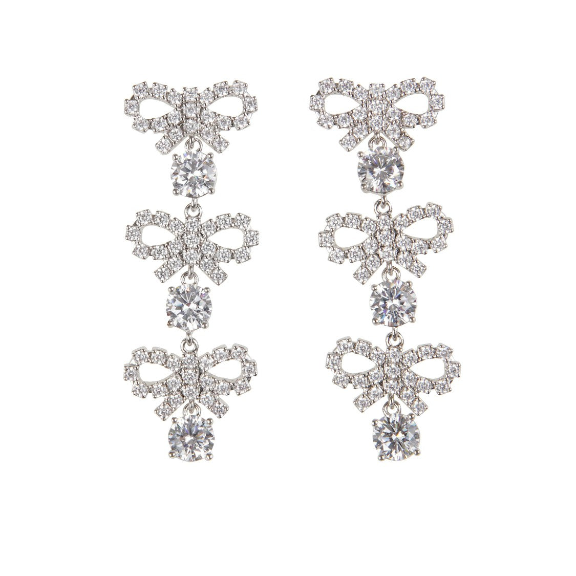 Self-Portrait Micro Bow Crystal Tiered Earrings