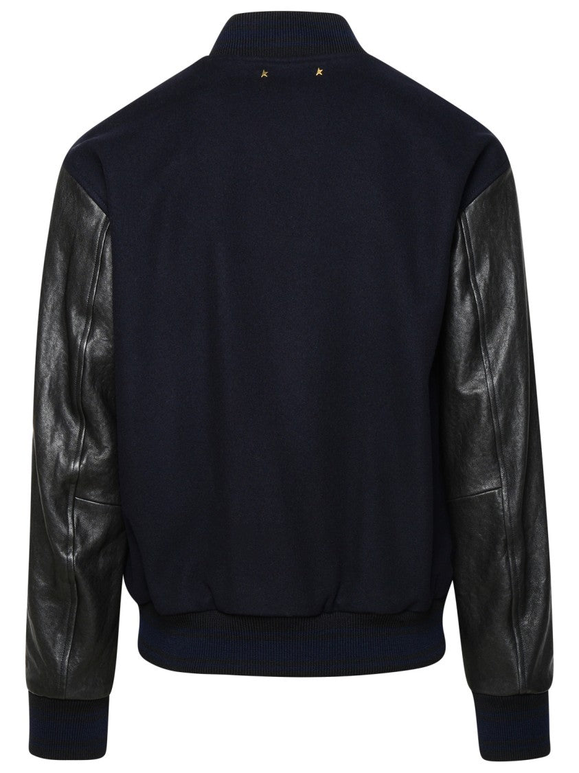 Golden Goose Bomber Jacket In Blue And Black Virgin Wool Blend