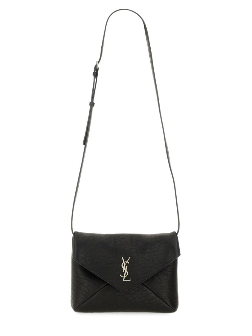 Saint Laurent Rectangular Envelope Messenger Bag In Textured Lamb Leather