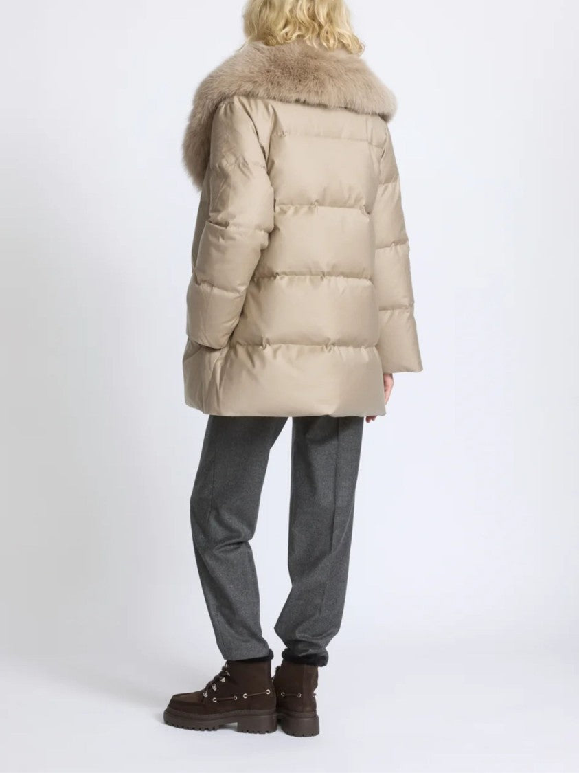 Yves Salomon Weather-Resistant Down Coat With Detachable Fox Fur Collar