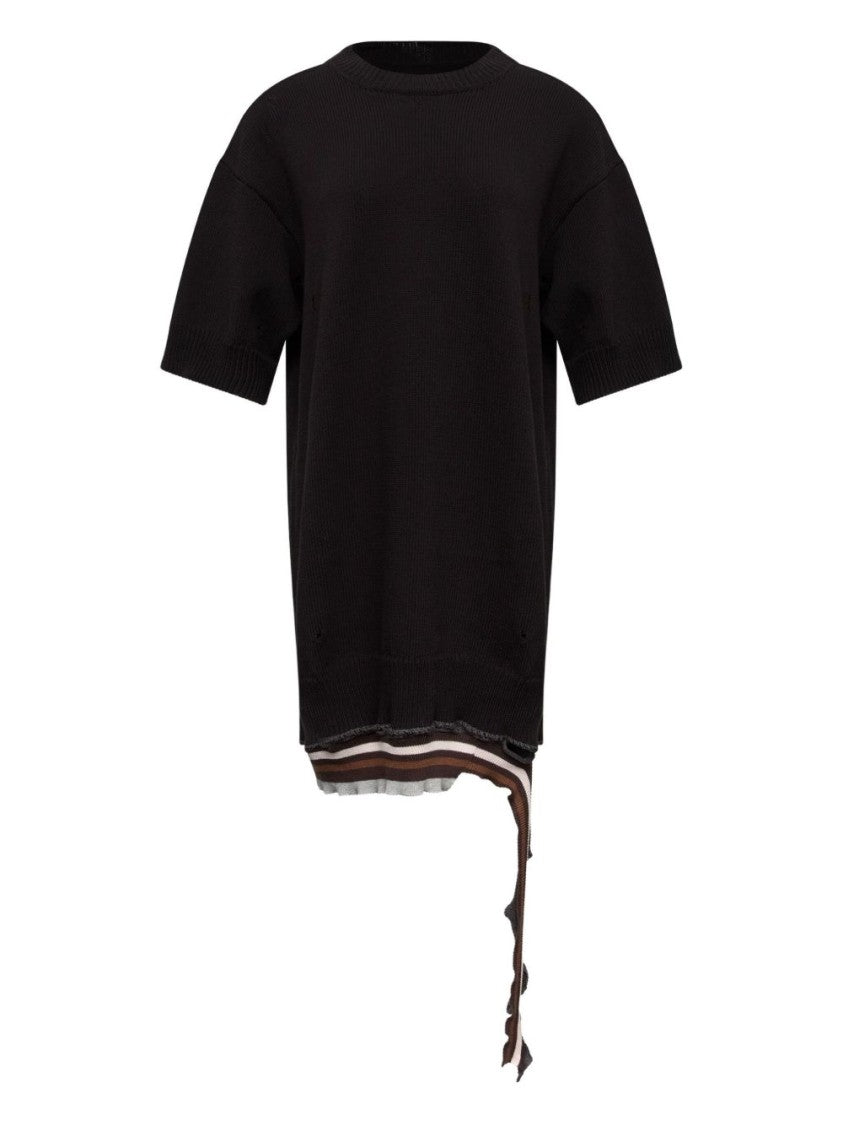Mm6 By Maison Margiela Black Distressed Ribbed Day Dress