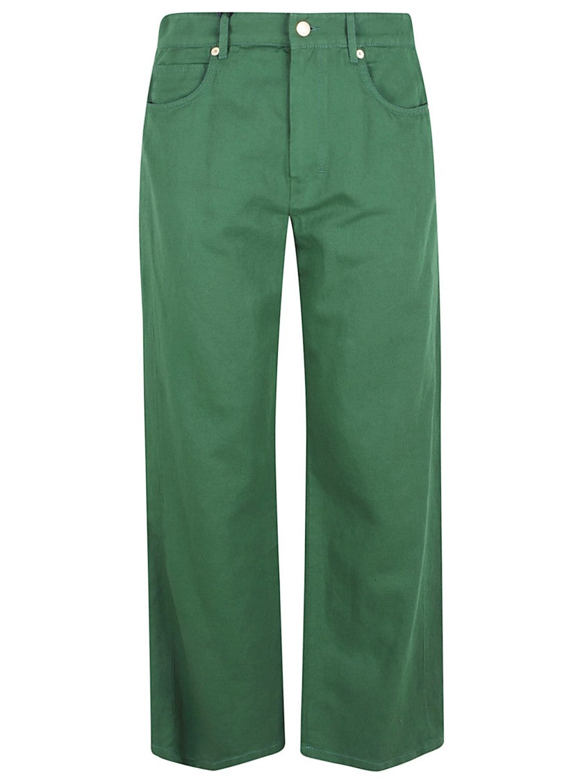 Max Mara Wide-Leg Green Trousers With Five-Pocket Design