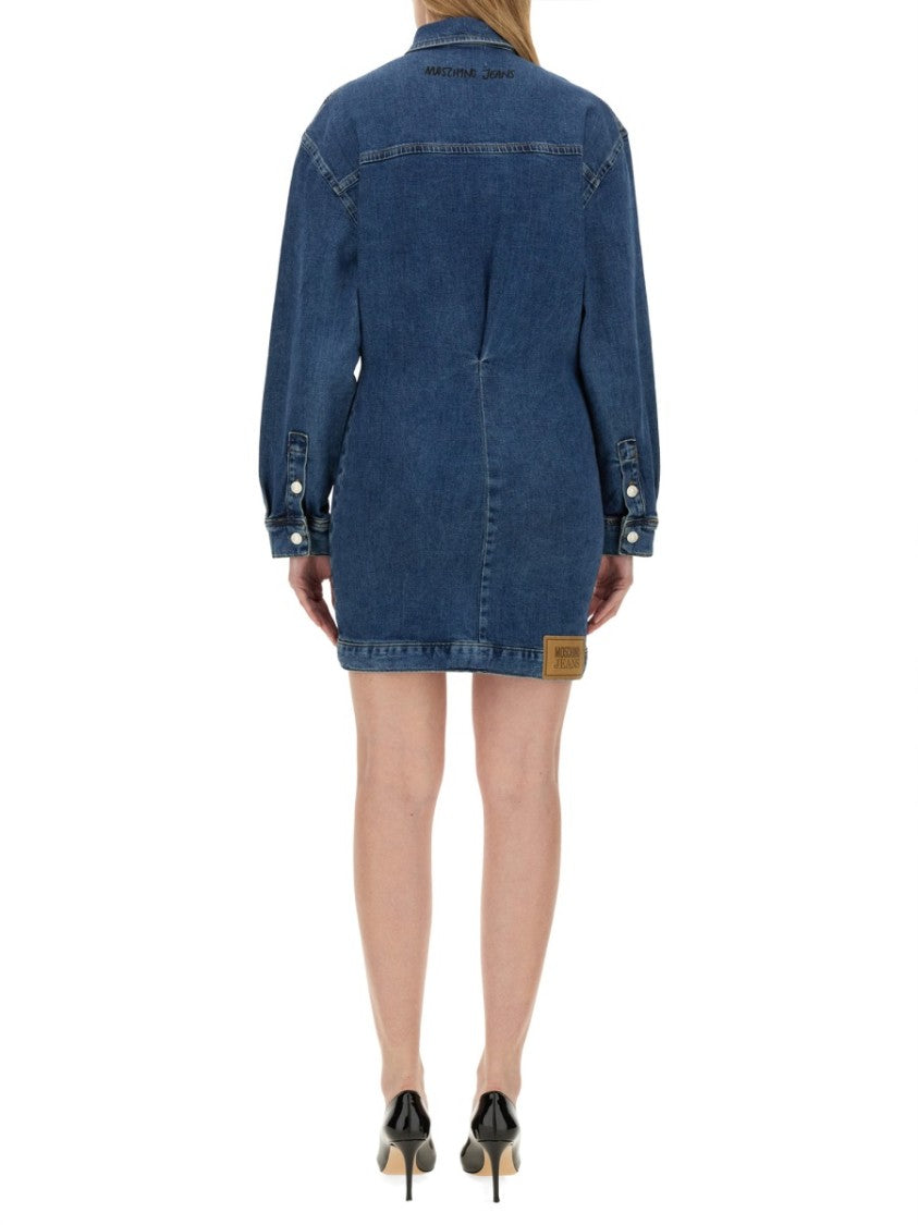 Moschino Classic Button-Down Denim Dress With Embroidered Detail