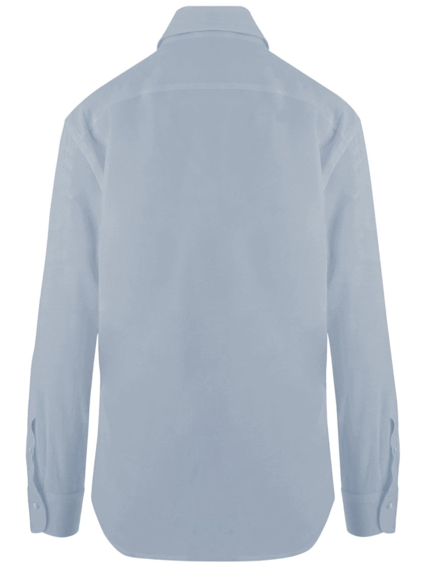 Her Shirt Light Blue Classic Collar Buttoned Cuffs Stretch Silk Shirt