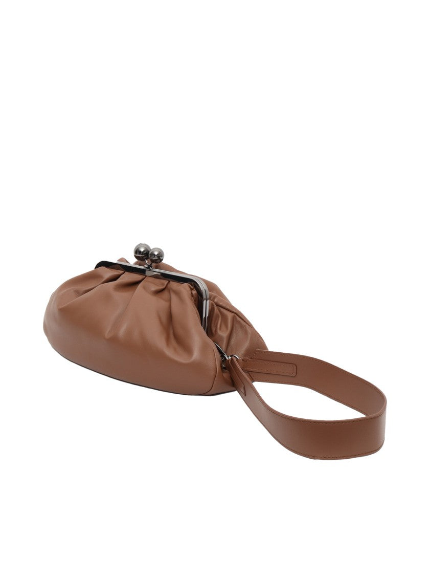 Max Mara Brown Cubico Slouchy Leather Kiss-Lock Clutch