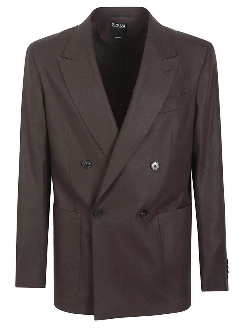 Zegna Double-Breasted Linen Jacket With Structured Silhouette