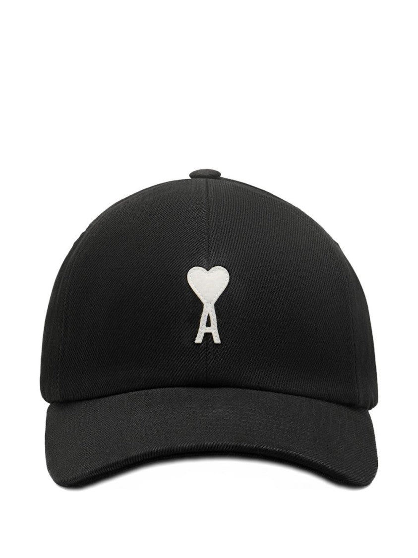 Ami Paris Black Logo Patch Adjustable Buckle Hat