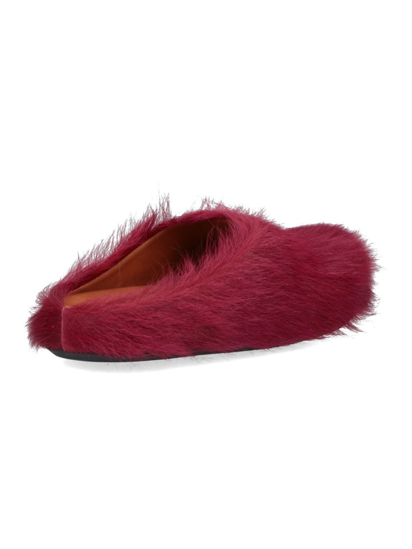 Marni Slip-On Mules In Red Calf Hair Leather