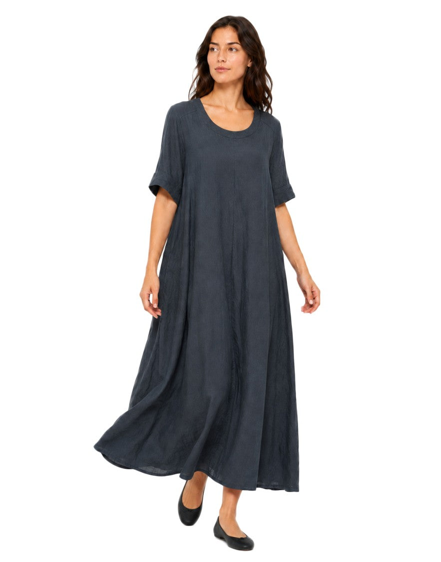 Transit Fluid Slate Blue Silk-Blend Maxi Dress With Minimalist Design