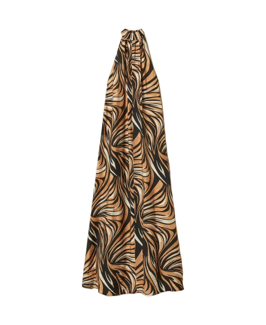 Twinset U&B Zebra Print Viscose Craquelé Halter Neck Maxi Dress