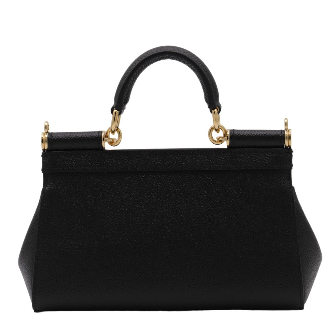 Dolce & Gabbana Textured Black Handbag With Gold-Tone Plaque