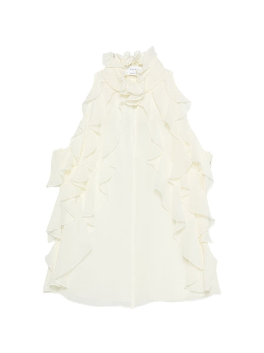 Alexander Mcqueen Silk High Collar Ruffle Top