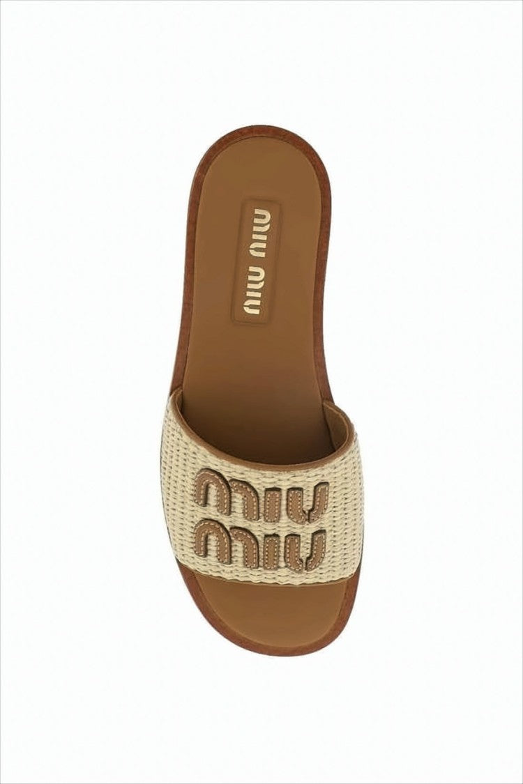 Miu Miu Woven Slide Sandal With Textured Upper