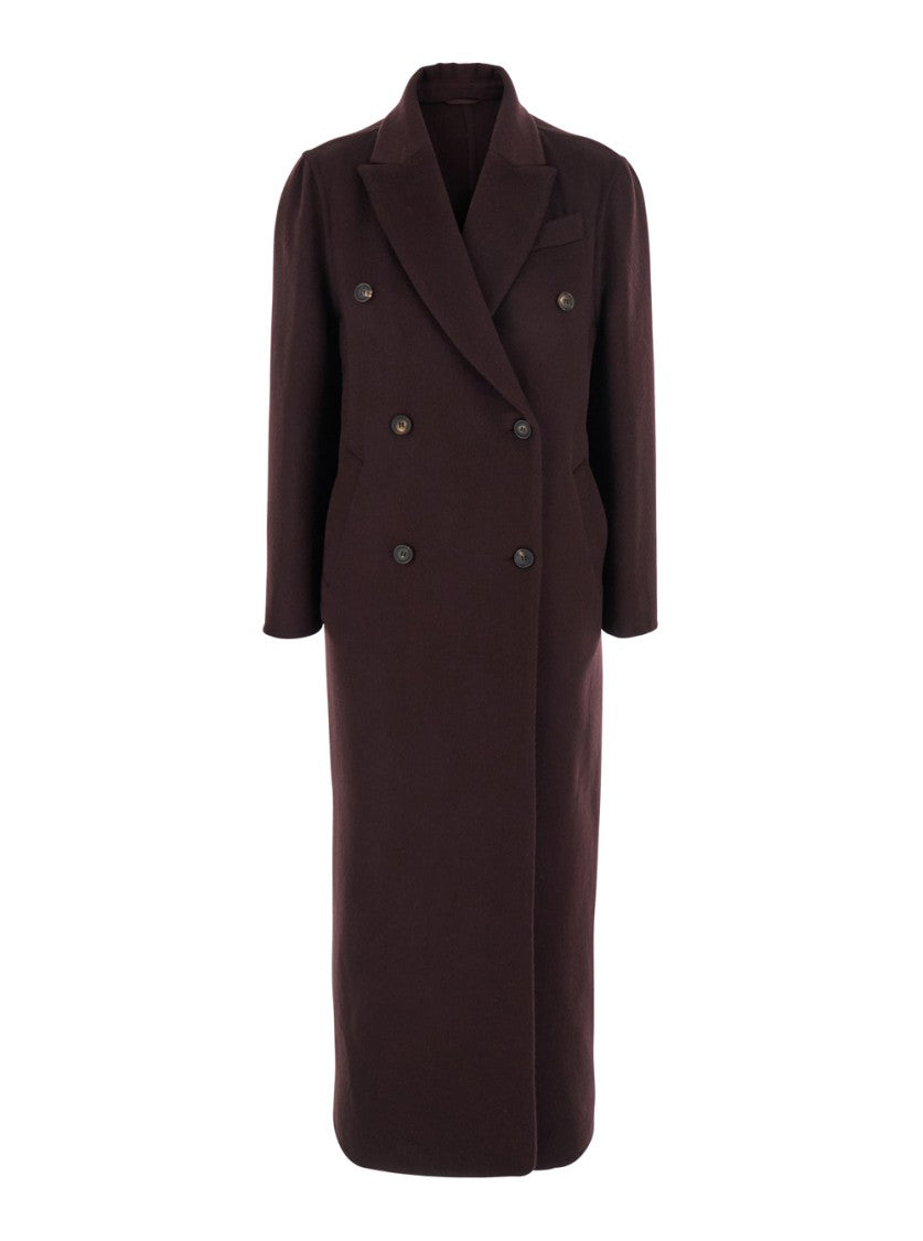 Brunello Cucinelli Bordeaux Double-Breasted Coat