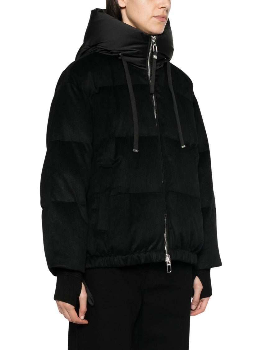 Duno Black Wool-Blend Quilted Hooded Oversized Down Jacket