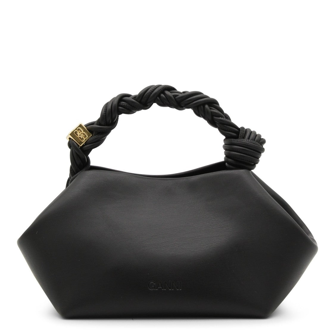 Ganni Geometric Black Leather Bou Top Handle Bag