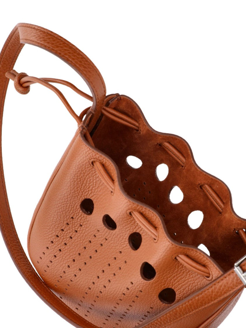 Valentino Garavani Brown Vlogo Signature Perforated Leather Pouch