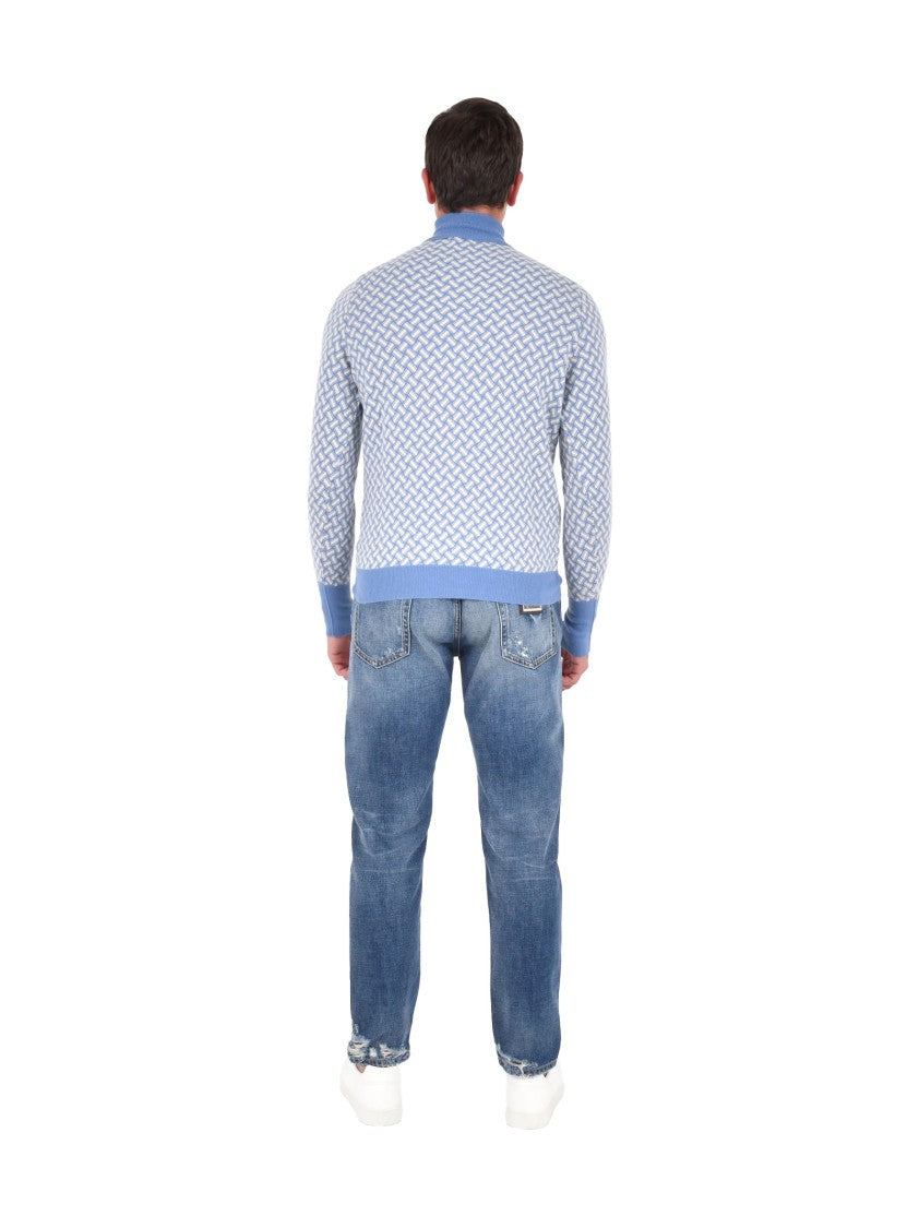 Drumohr Contrasting Razor Blade Pattern Cashmere Turtleneck Sweater