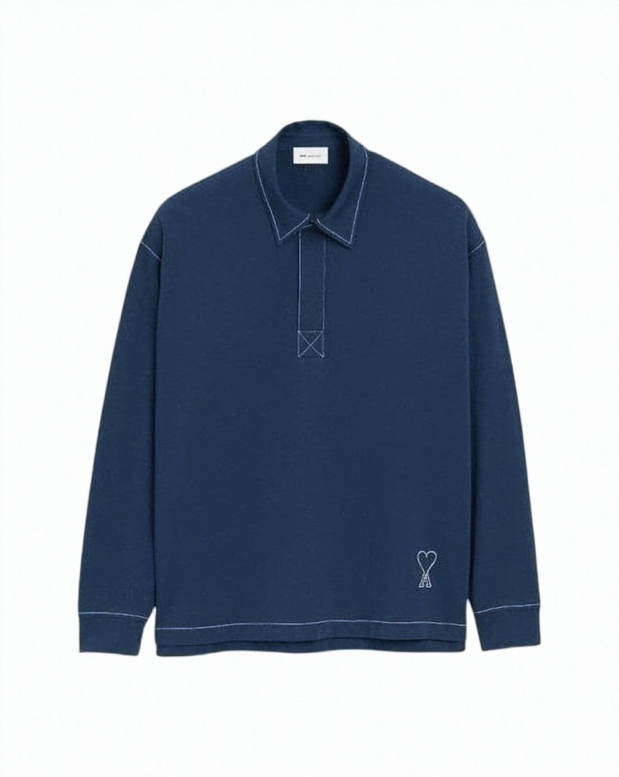 Ami Paris Long-Sleeve Cotton Polo With Embroidered Heart Detail