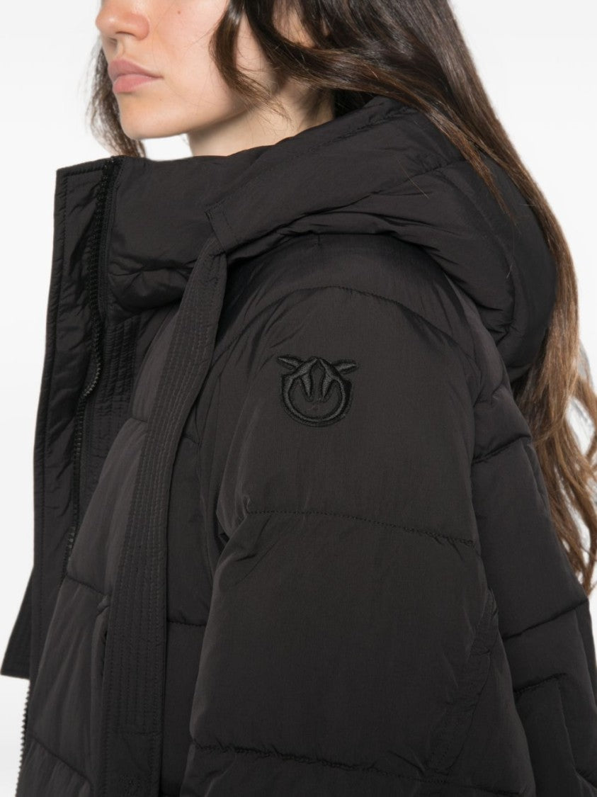 Pinko Black Puffer Quilted Hooded Jacket