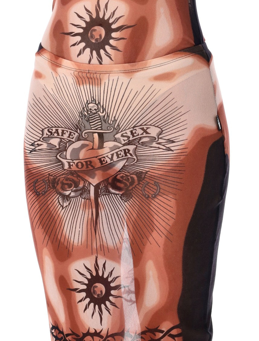 Jean Paul Gaultier Safe Sex Tattoo Mesh Skirt