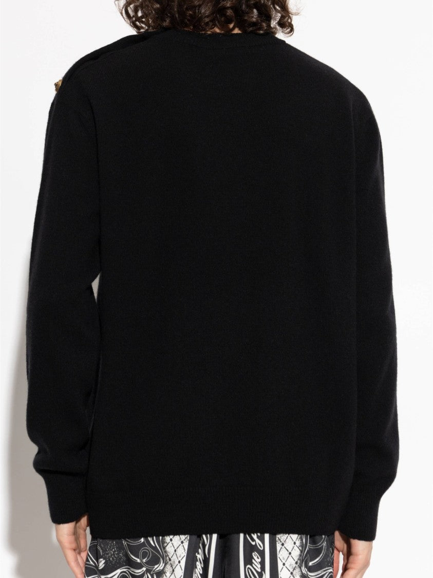 Balmain Black Classic Crew Neck Fabric Sweater