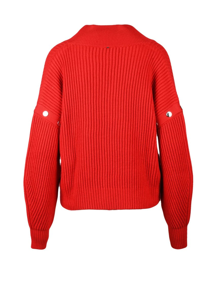Sportmax Cropped Ribbed Knit Sweater With V-Neck And Adjustable Sleeves