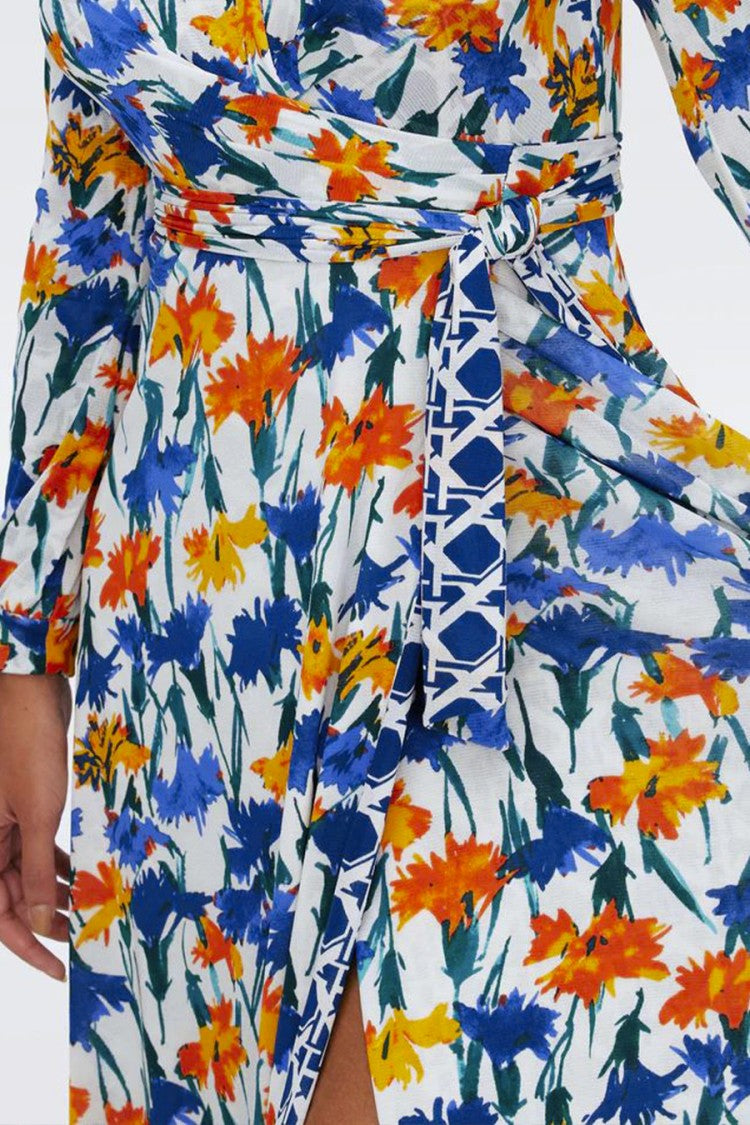 Diane Von Furstenberg Statement Wrap Dress With Floral Print And Tie Detail