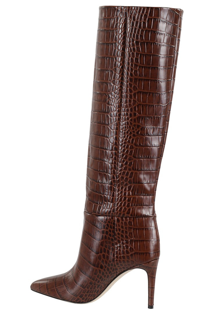 Paris Texas Crocodile-Effect Leather Stiletto Boots With Pointed Design